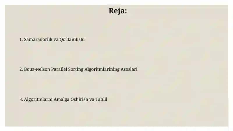 Bouz-Nelson parallel saralash algoritmlari 2