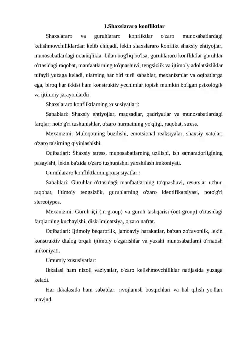 SHAXSLARARO VA GURUHLARARO KONFLIKATLARNING XUSUSIYATLARI 2