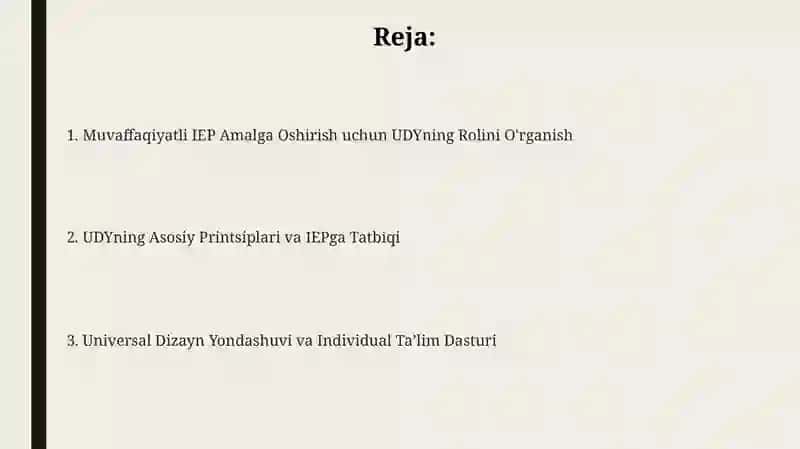 Universal Dezayn va Individual Ta'lim Reja 2