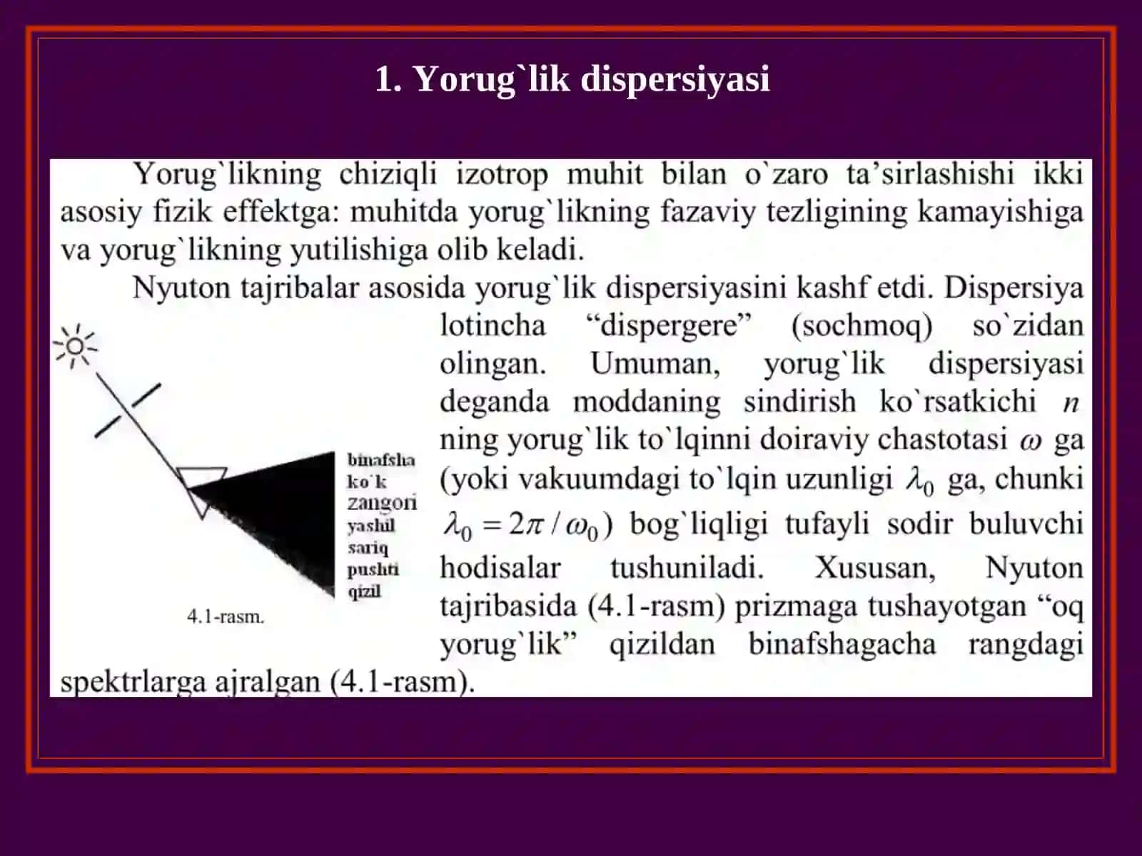 Yorug`likning dispеrsiyasi va yutilishi 2