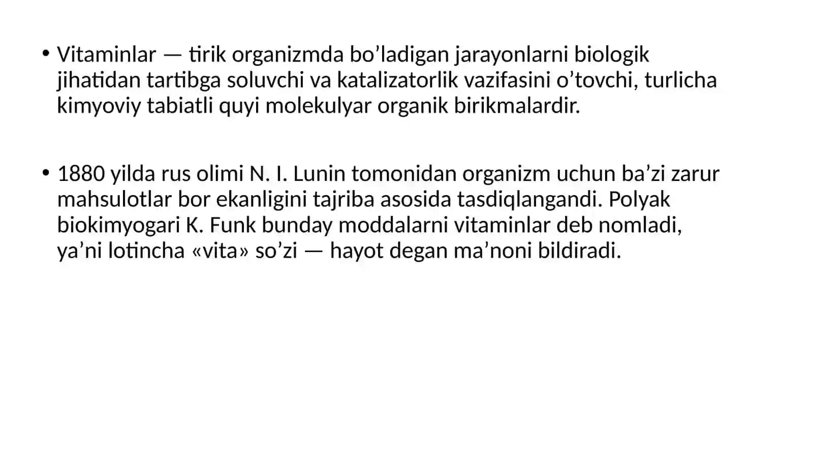Vitaminlar. Vitaminlarning biologik qiymati 2