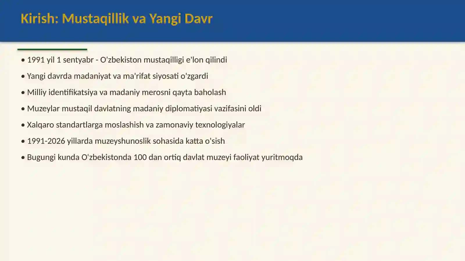 Mustaqil O'zbekistonda muzeyshunoslikning rivojlanishi 2