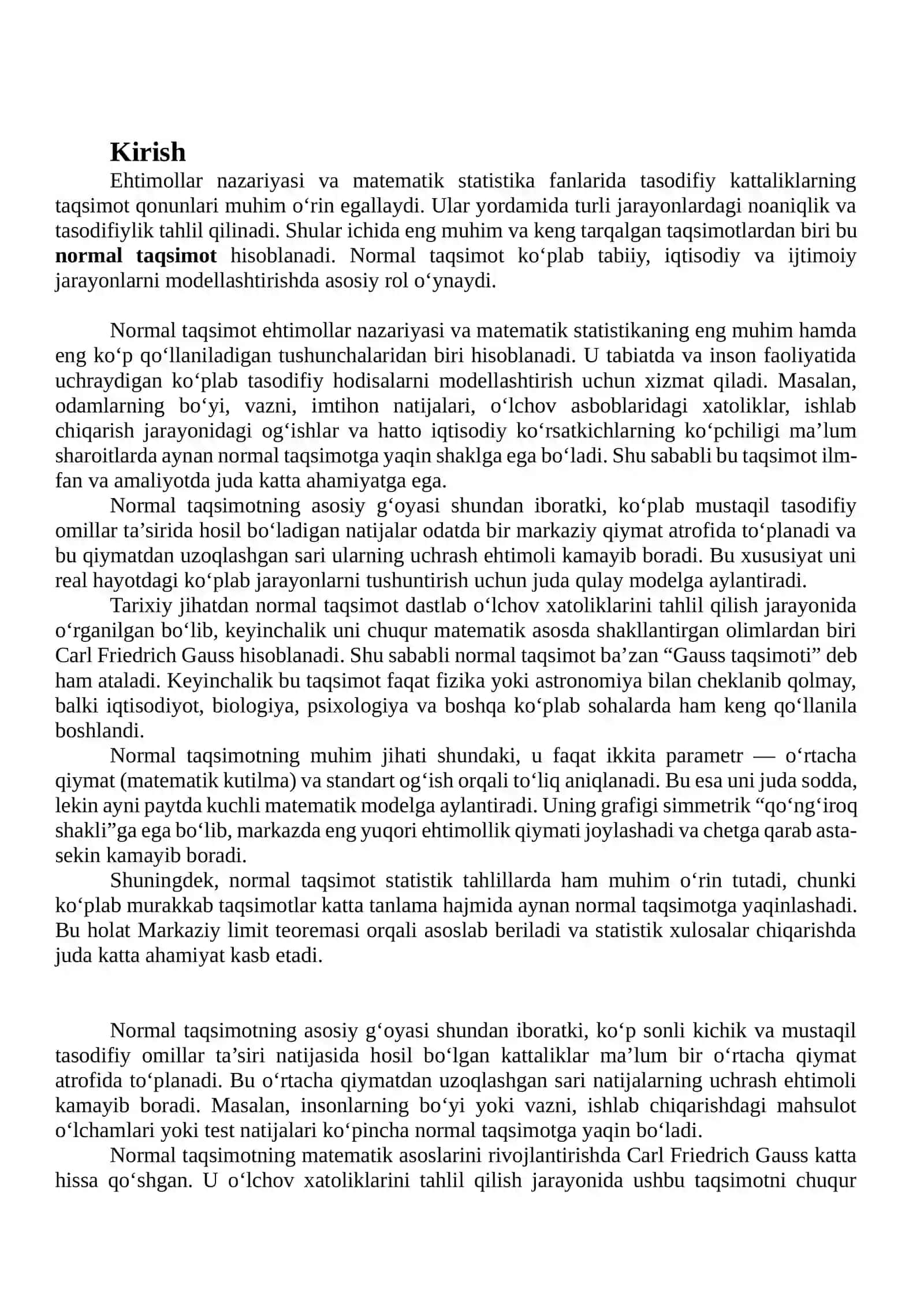 Normal taqsimot va uning xususiyatlari 2