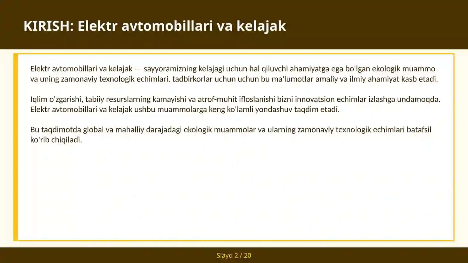 Elektr avtomobillari va kelajak 2