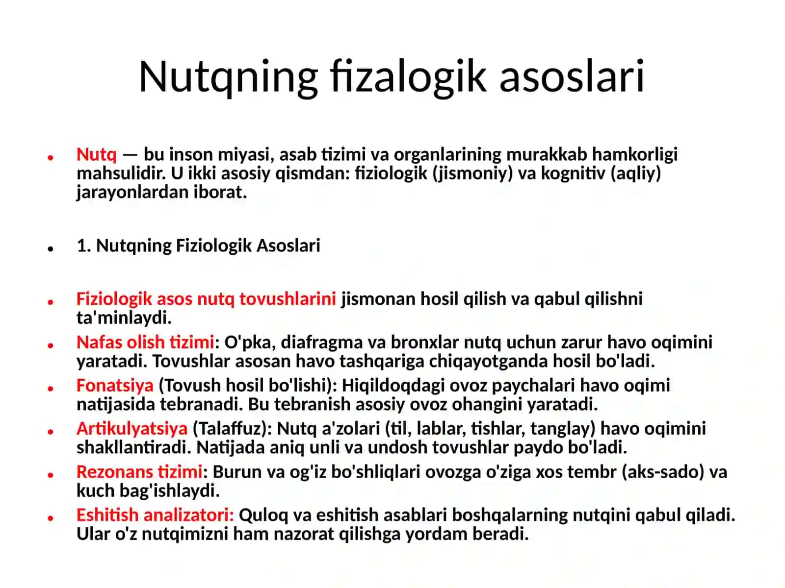 Nutqning fizalogik va kognitiv asoslari 2