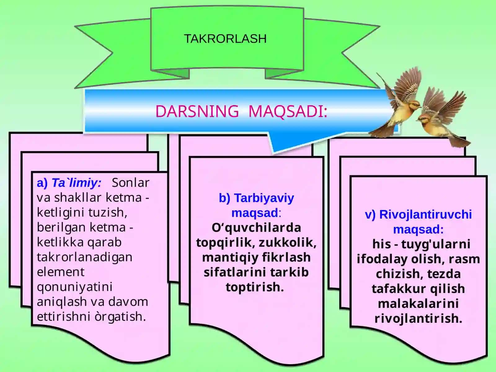 1-sinf uchun matematika fanidan tayyorlangan bir soatlik DARS ISHLANMASI 2