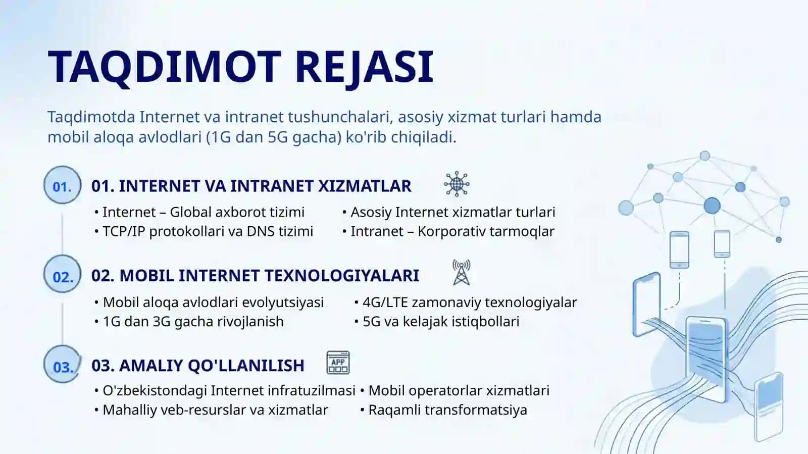 INTERNET VA INTRANET XIZMATI. MOBIL INTERNET TEXNOLOGIYALARI 2