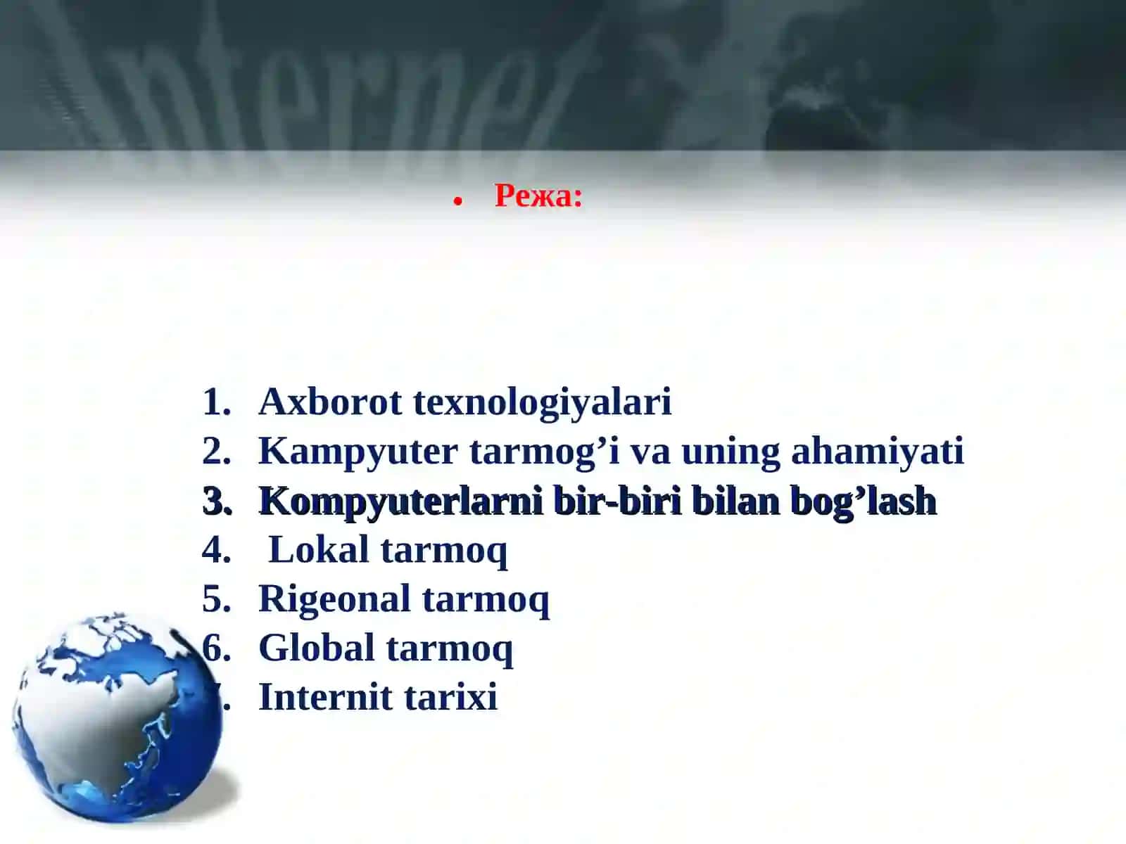 AXBOROTLI    OLAM MUAMMOLARI VA   INTERNET 2