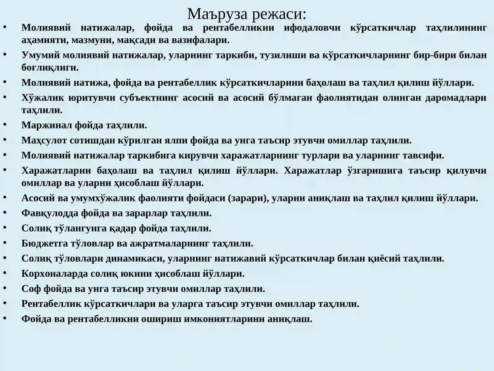 MOLIYAVIY NATIJALAR VA RENTABILILIK TAHLILI 2