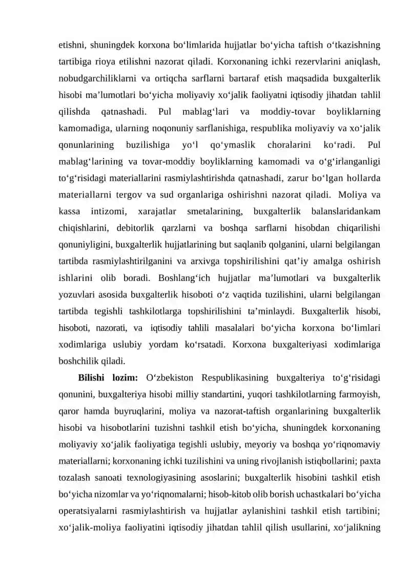 MOLIYA BО'YICHA DIREKTOR (BOSH HISOBCHI) MALAKA TAVSIFI 2