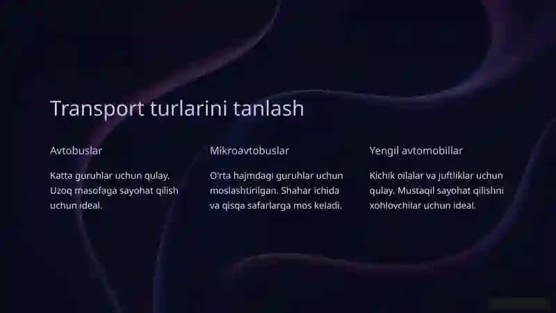 Turistlarga avto transport xizmatlari 2