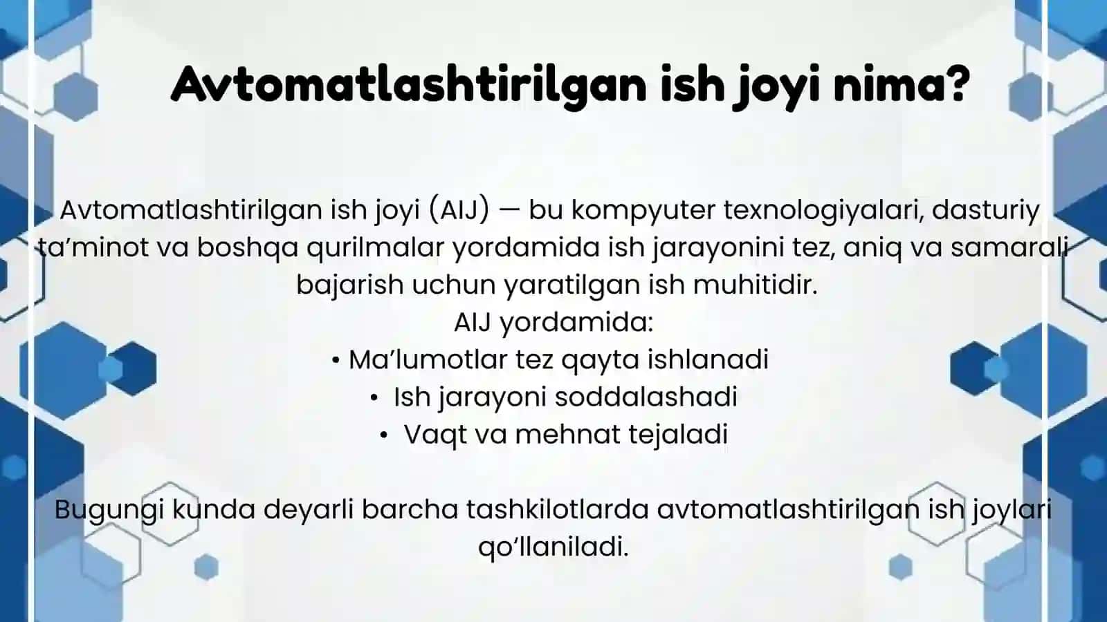 AVTOMATLASHTIRILGAN ISH JOYLARI 2