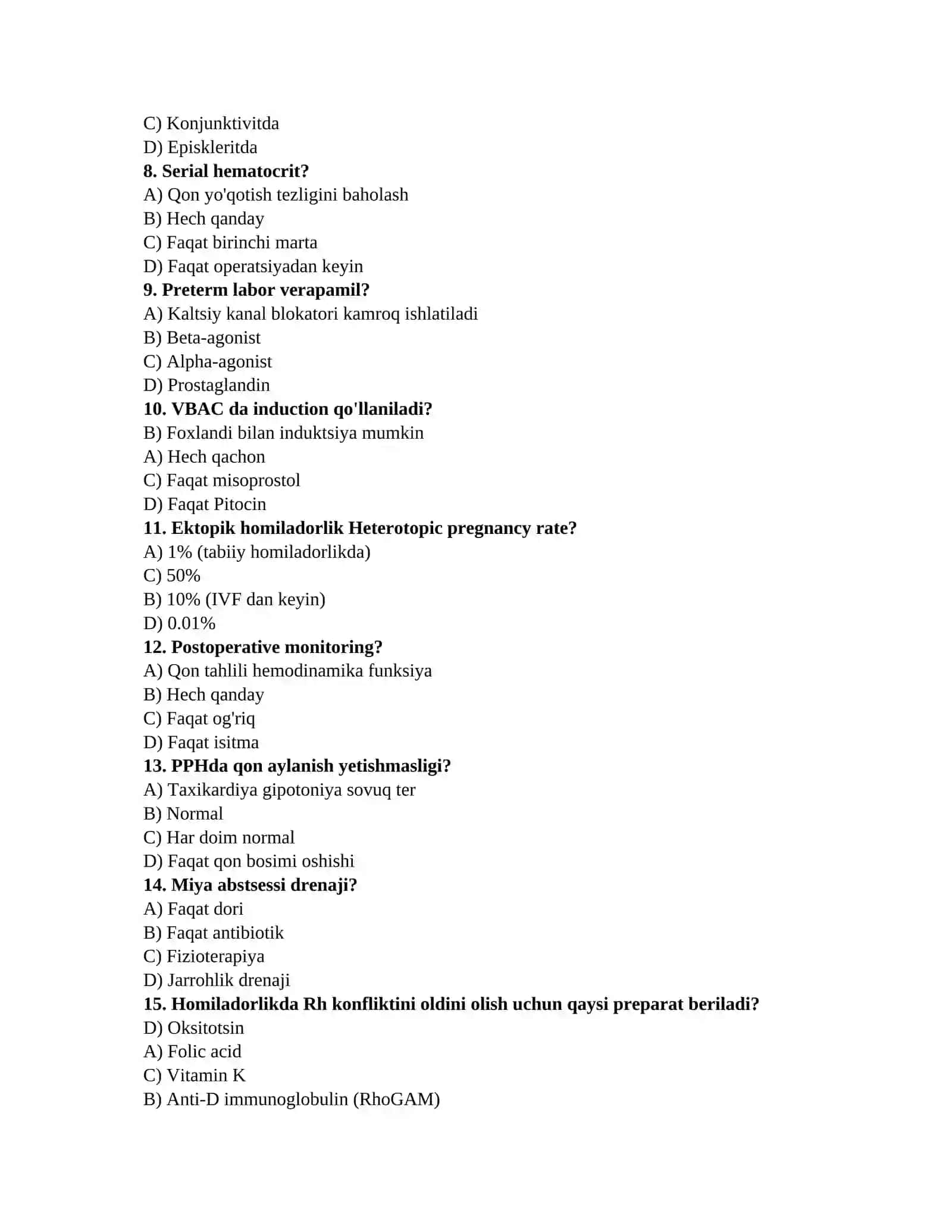 Test savollari tibbiyot 2