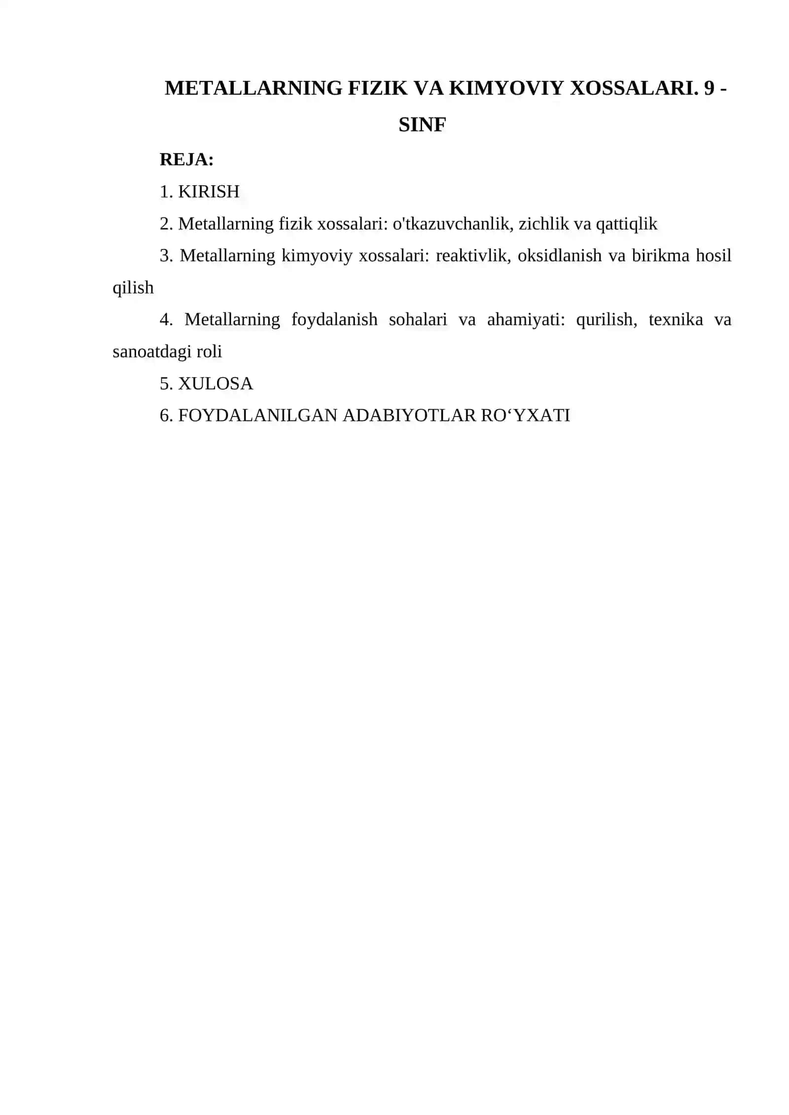 METALLARNING FIZIK VA KIMYOVIY XOSSALARI. 9 - SINF 2