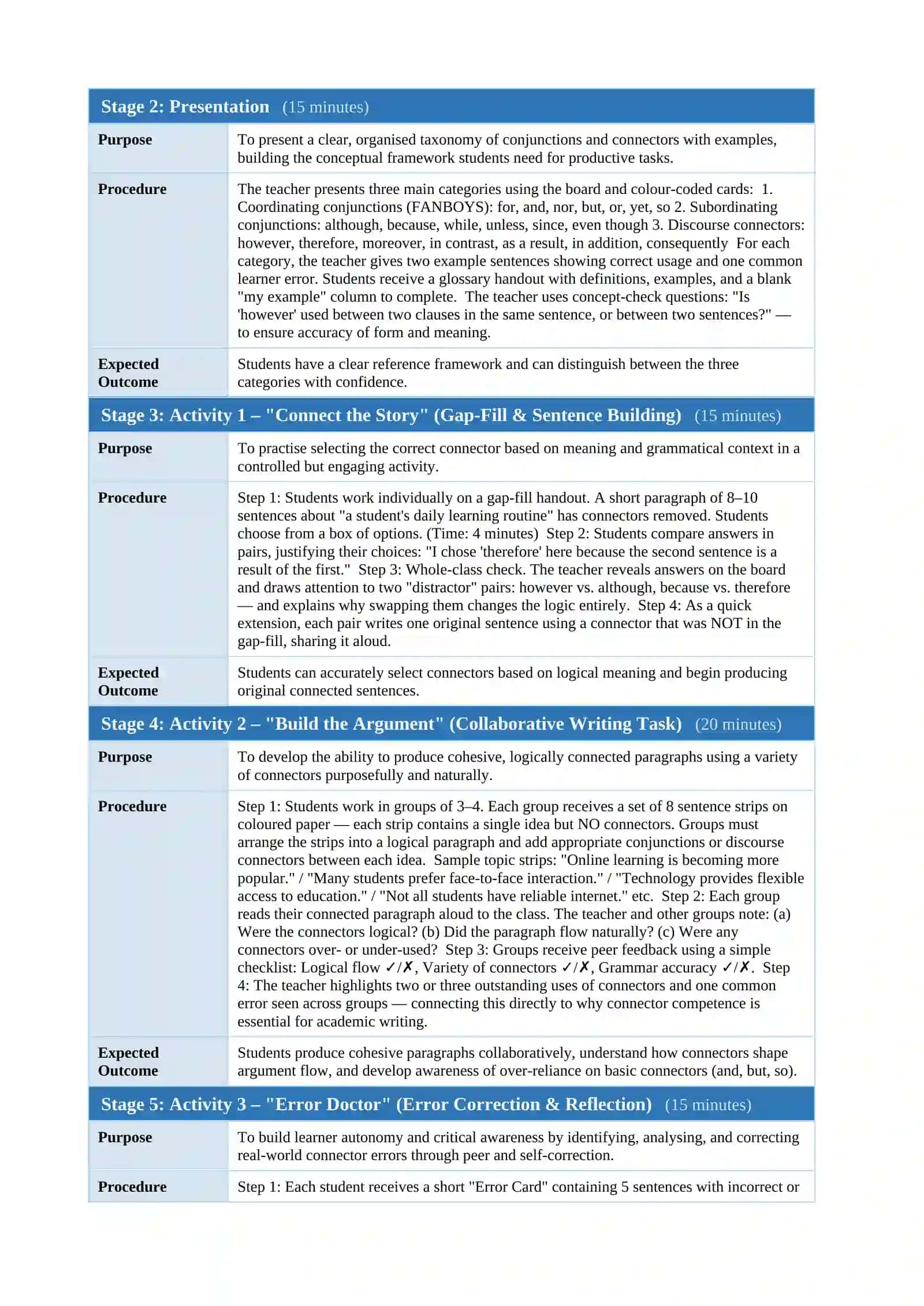 LESSON PLAN: The Importance of Teaching Conjunctions and Connectors 2