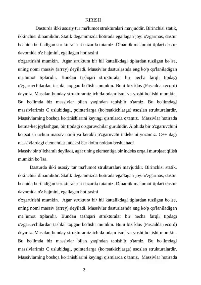 MASSIVLAR BILAN ISHLASH 2