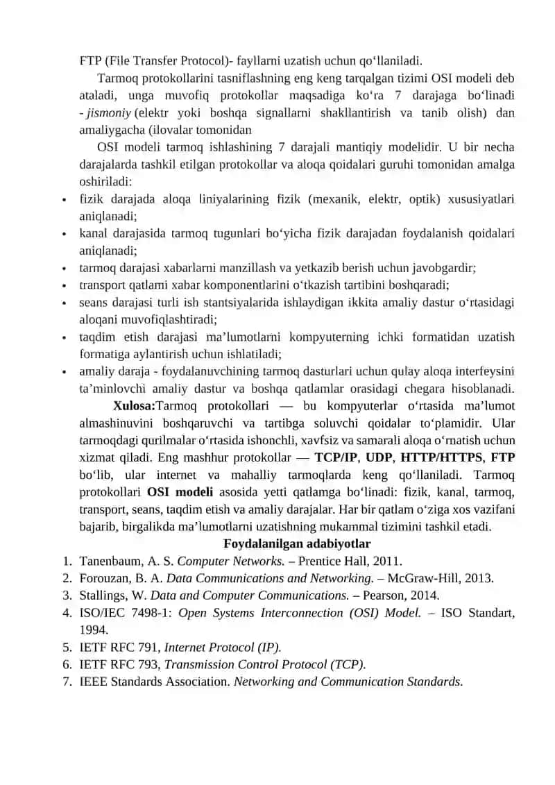 Tarmoq protokollarining ishlash prinsipi va turlari 2