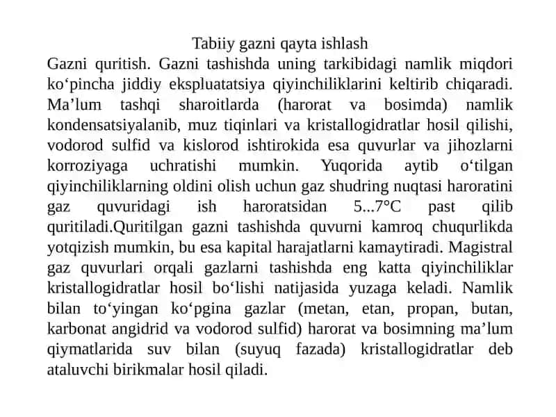 Tabiiy gazni qayta ishlash 2