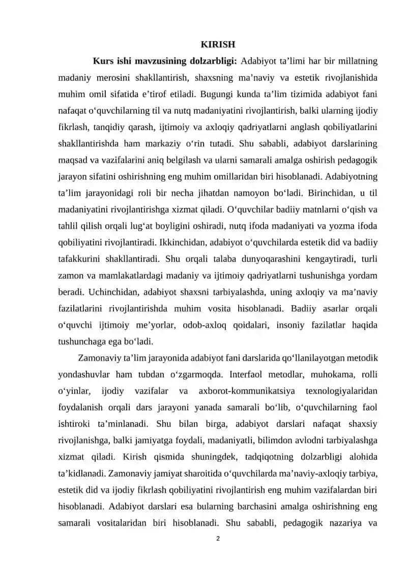 Adabiyot o‘qitishning maqsad va vazifalari 2