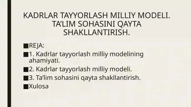 Kadrlar Tayyorlash Milliy Modeli 2