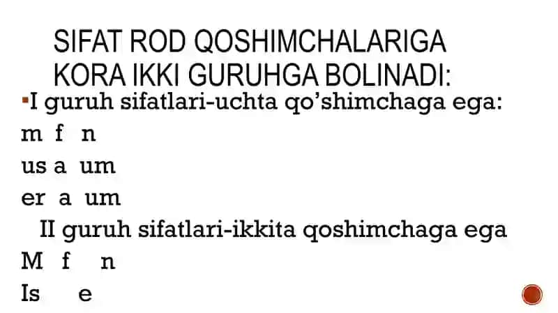 Lotin tili sifat so'z turkumi 2