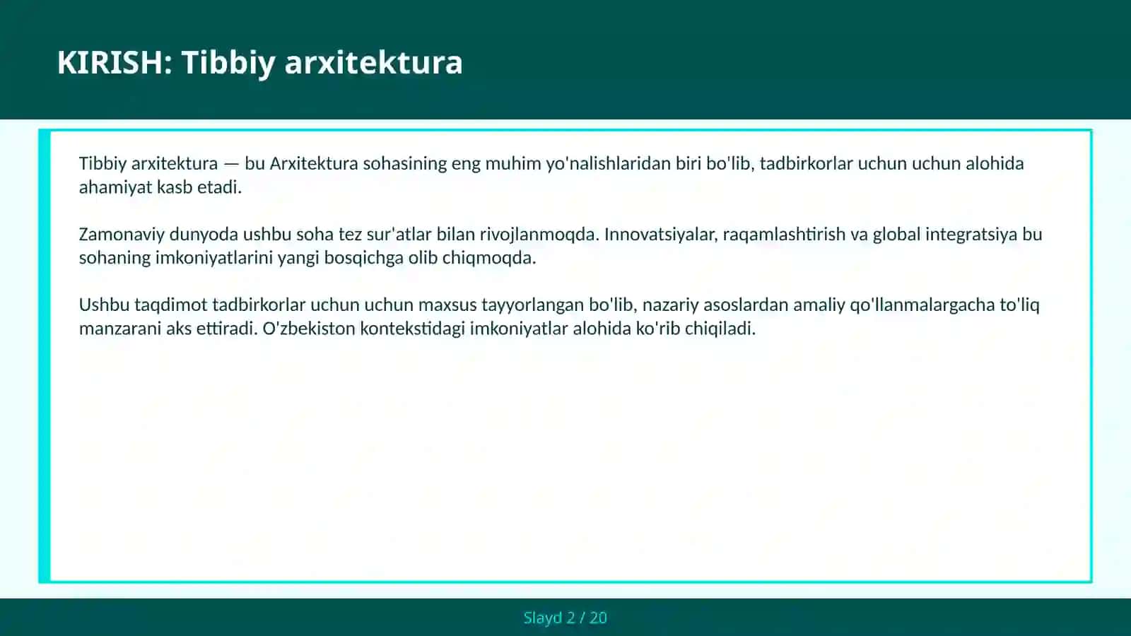 Tibbiy arxitektura 2