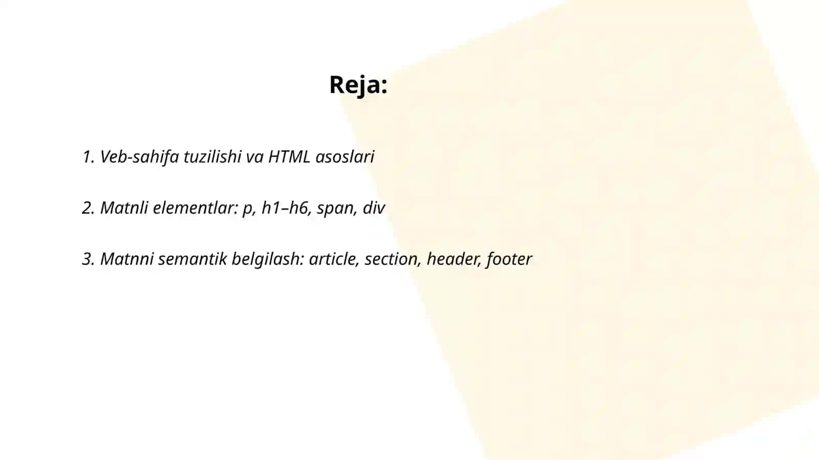 Veb-sahifa tuzilishi va HTML asoslari 2