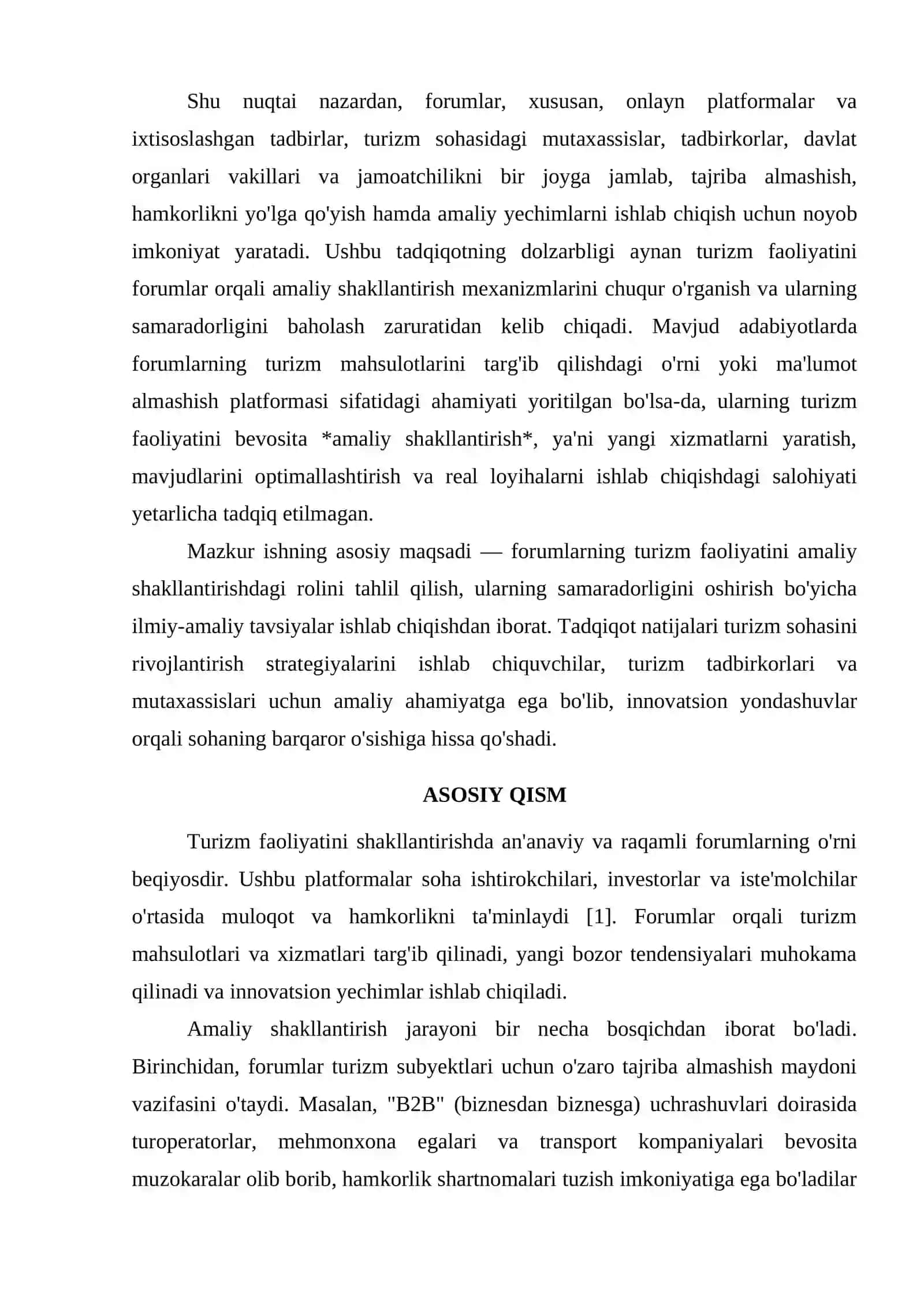 TURIZM FAOLIYATINI FORUMDA AMALIY SHAKILLANTIRISH 2