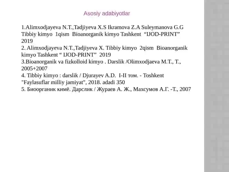 Tibbiy kimyo kafedrasi Ma’ruza mavzusi 2