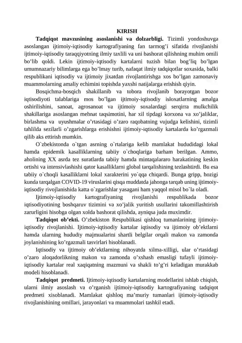 "QISHLOQ, MA’MURIY TUMANLARNING YIRIK MASSHTABLI IJTIMOIY-IQTISODIY KARTALARINI TUZISH" 2