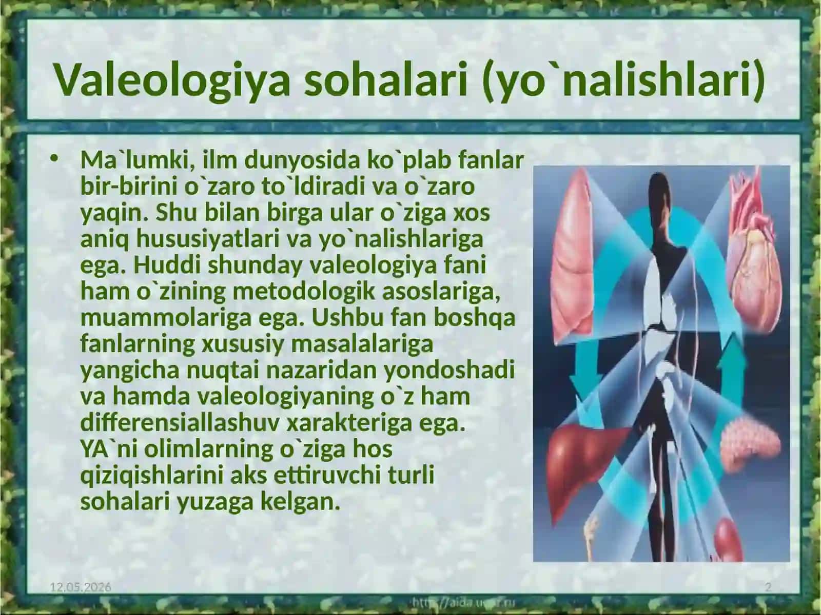 Valeologiya yo`nalishlari 2