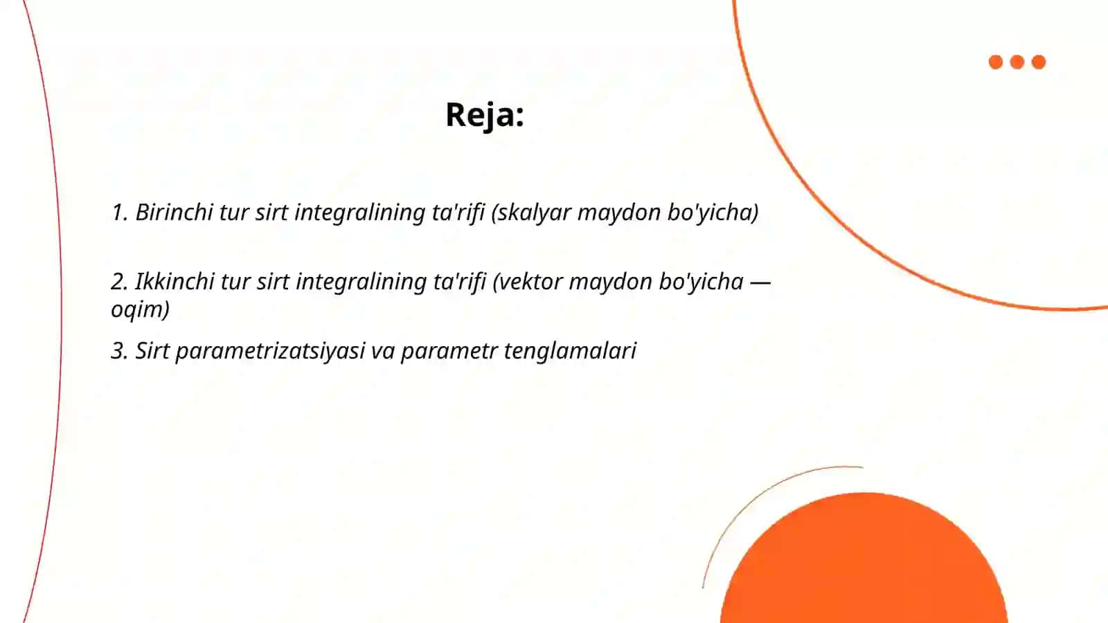 Birinchi va ikkinchi tur sirt integrali 2