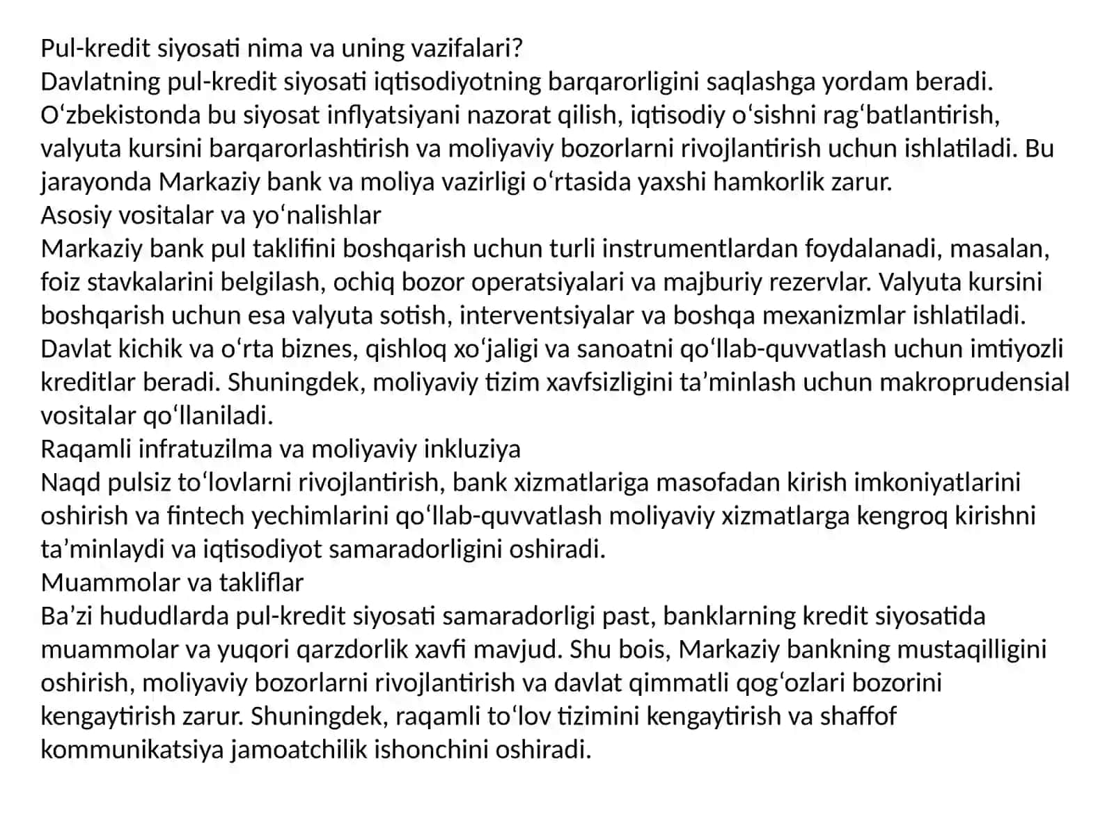 Davlatning pul-kredit siyosati 2
