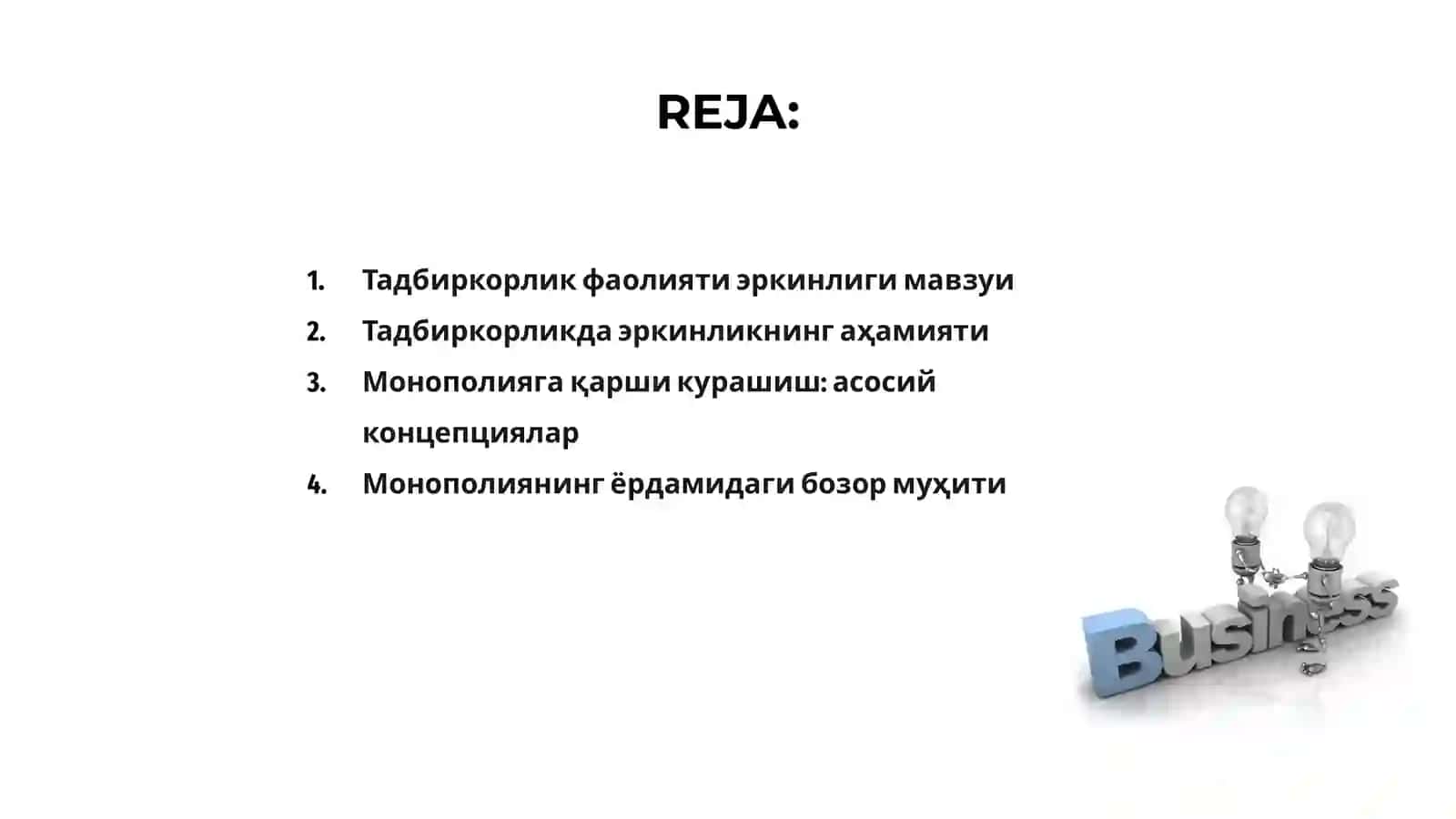 Тадбиркорлик фаолияти эркинлиги мавзуи 2