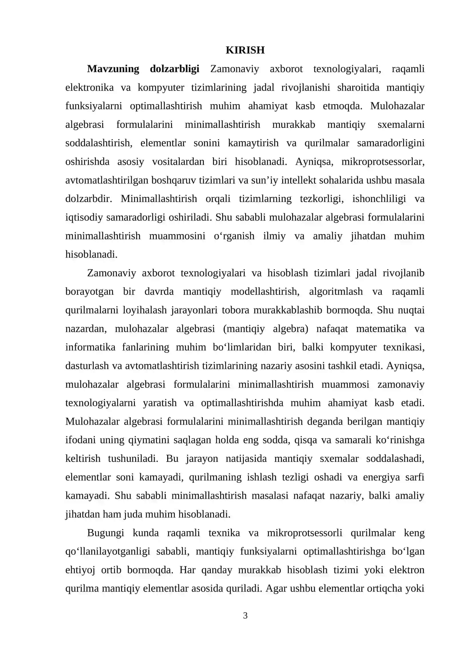 MULOHAZALAR ALGEBRASI FORMULALARINI MINIMALLASHTIRISH MUAMMOSI 2