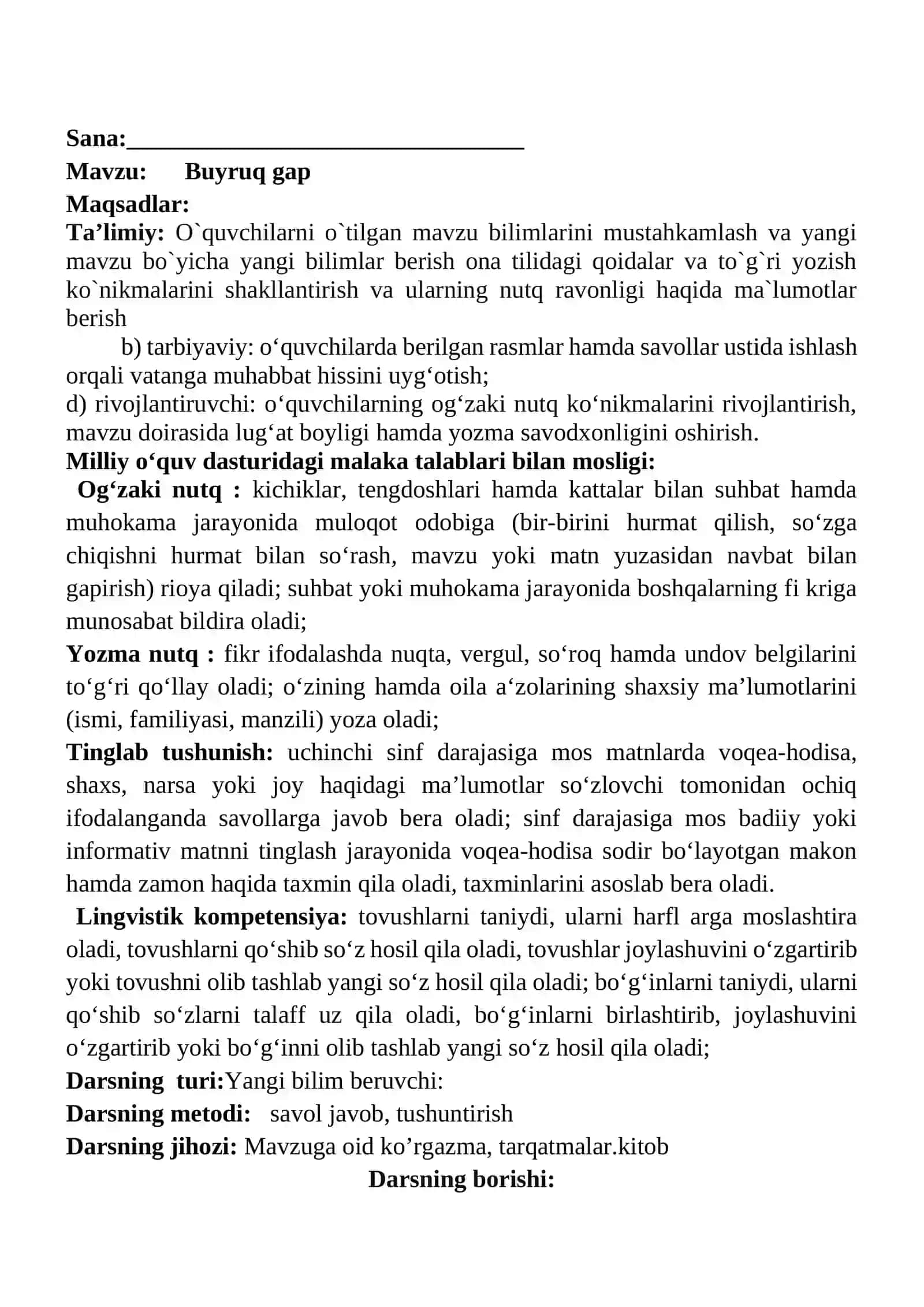 Buyruq gap mavzusida 3-sinf Ona tili fanidan dars ishlanmasi 2