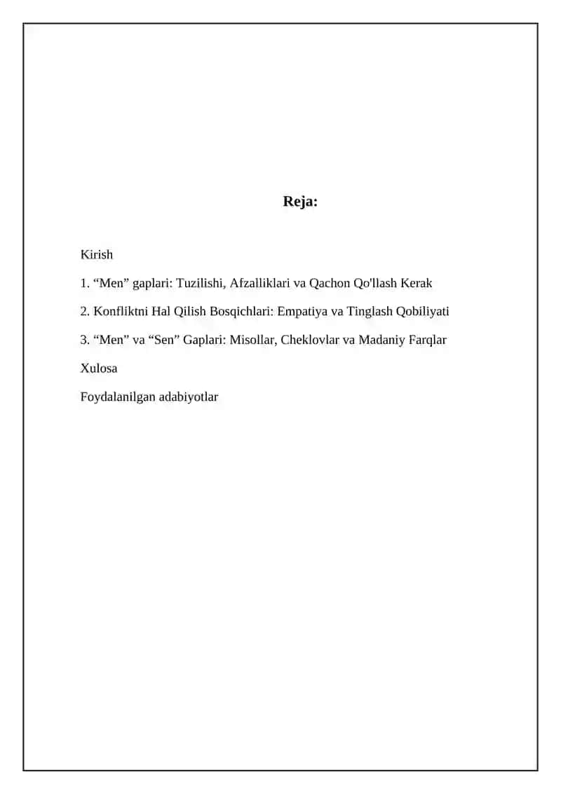 Konfliktkarni bartaraf etishda "Men - tasdiqlar" usuli 2