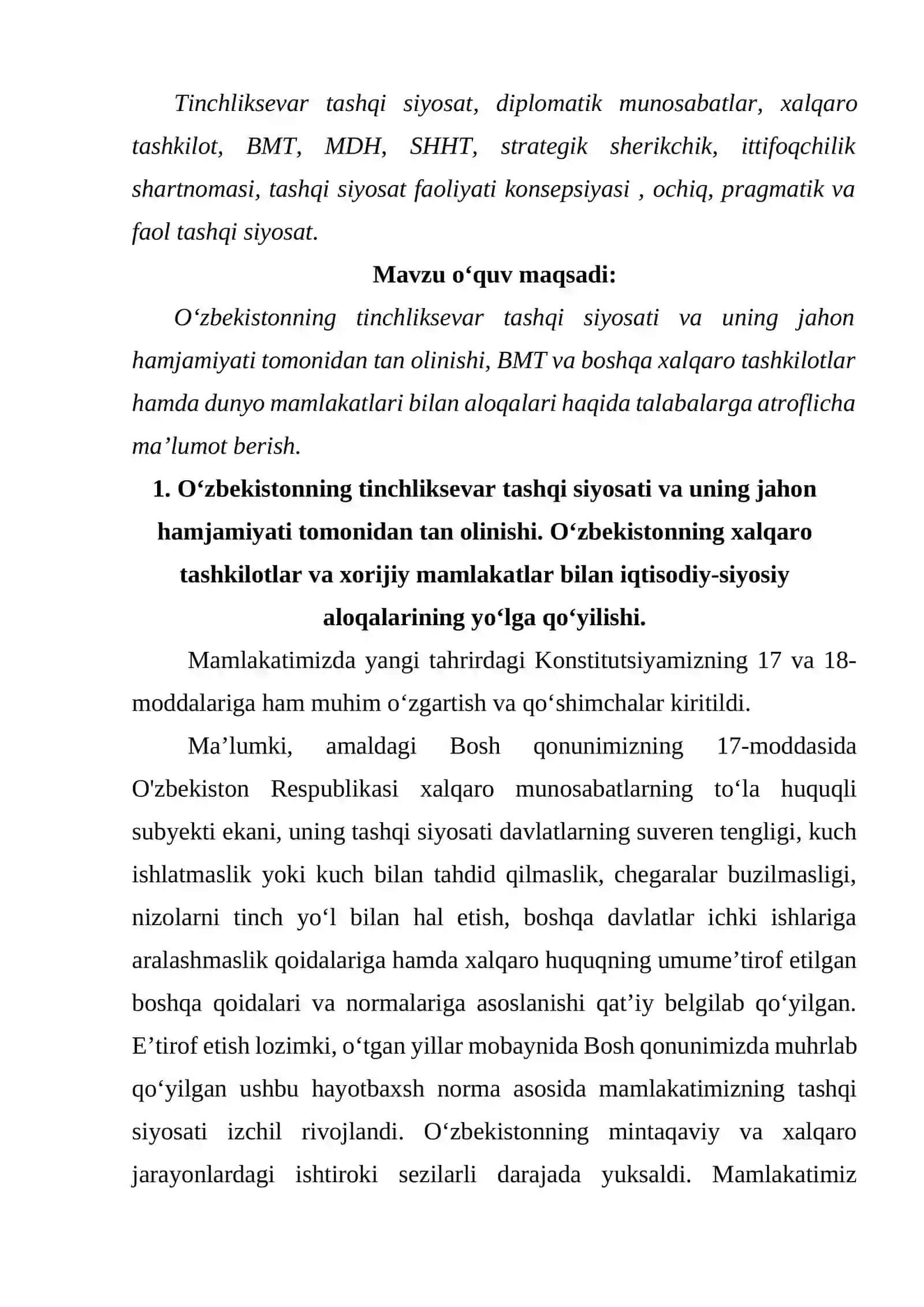 12-mavzu. O‘zbekiston va jahon hamjamiyati 2