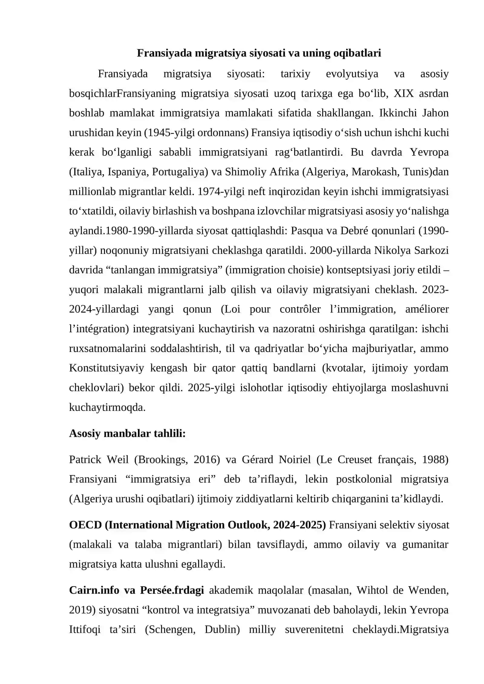 Fransiyada migratsiya siyosati va uning oqibatlari 2