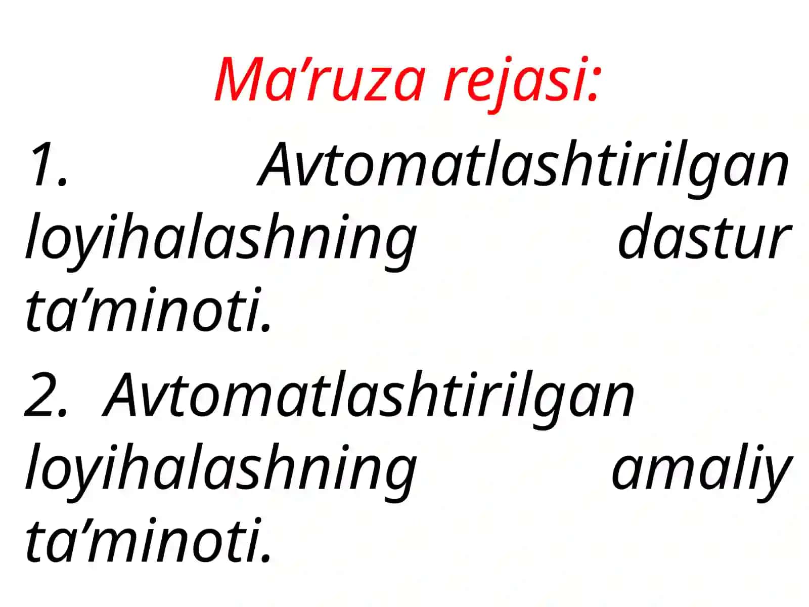 Avtomatlashtirilgan loyihalashning dastur ta’minoti 2