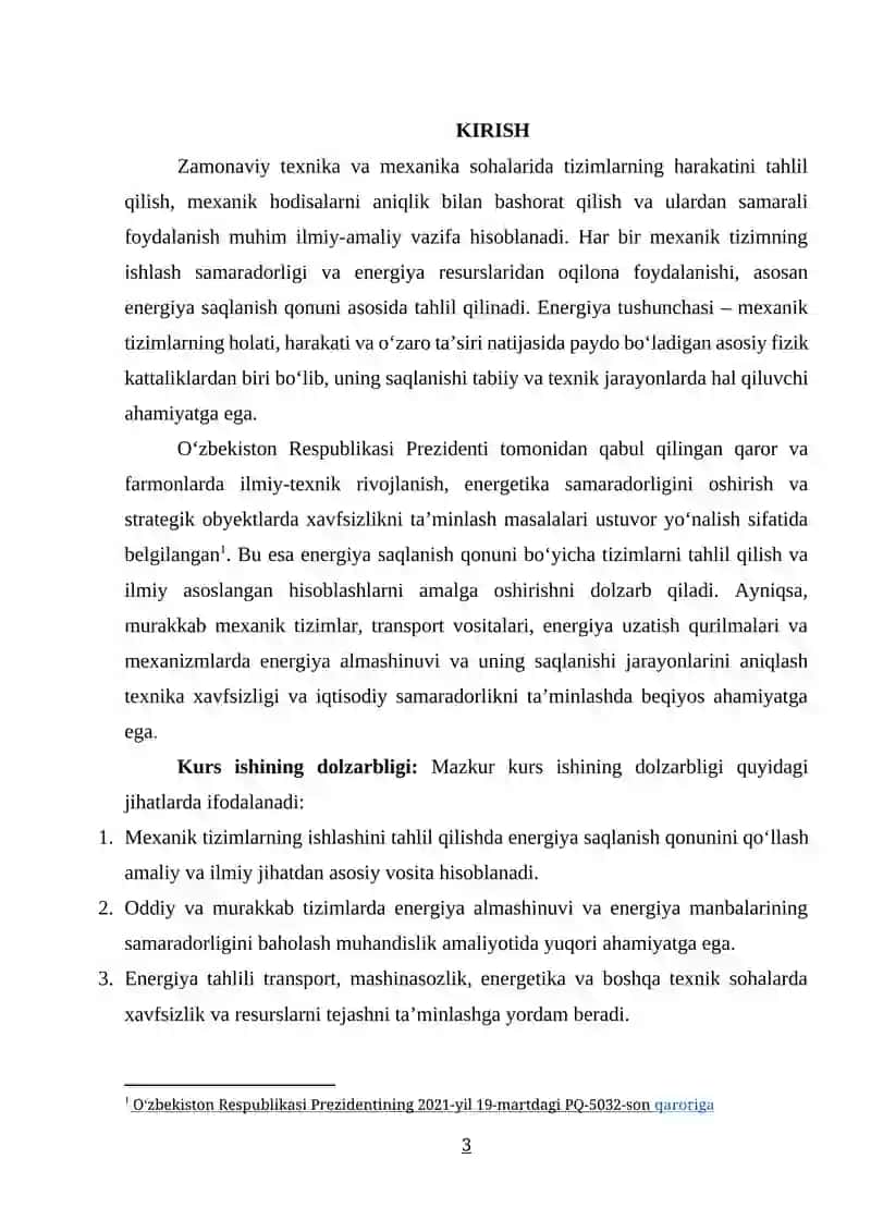 ENERGIYA SAQLANISH QONUNI ASOSIDA TIZIMLAR TAHLILI 2