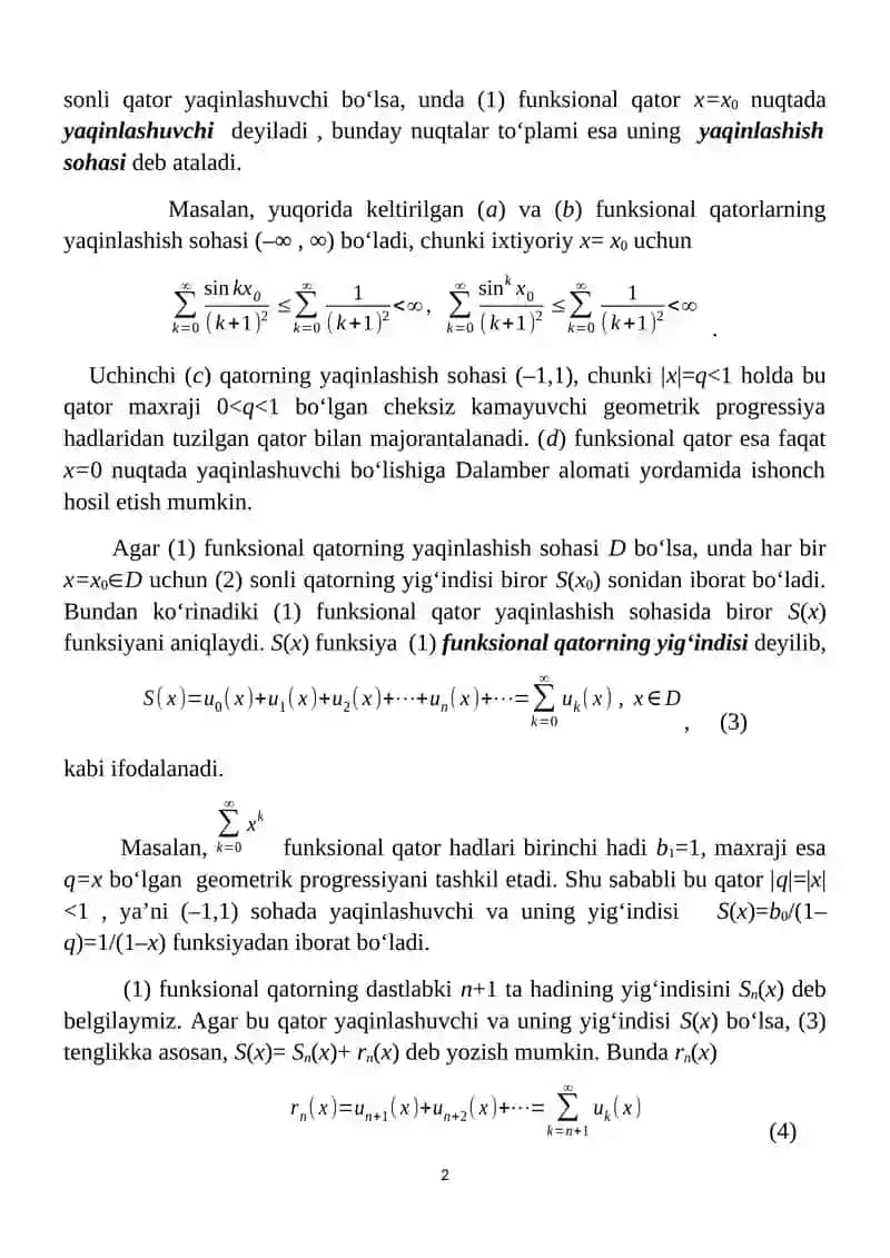 Funksional va DARAJALI QATORLAR 2