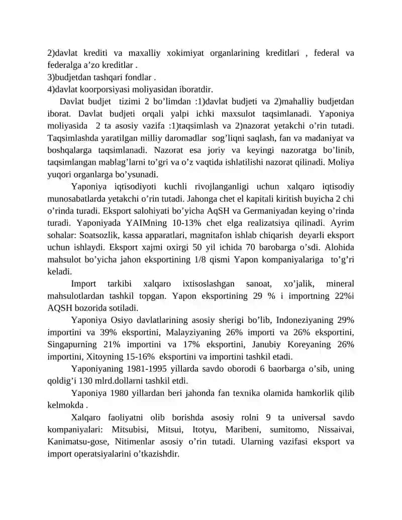 Yaponiyaning g'aznachilik bo'limi faoliyati 2