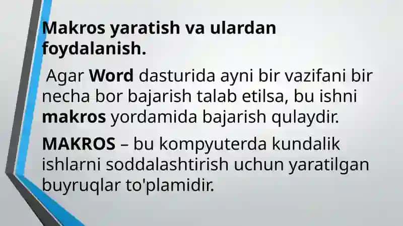 MICROSOFT WORD DASTURIDA MAKROSLAR YARATISH 2