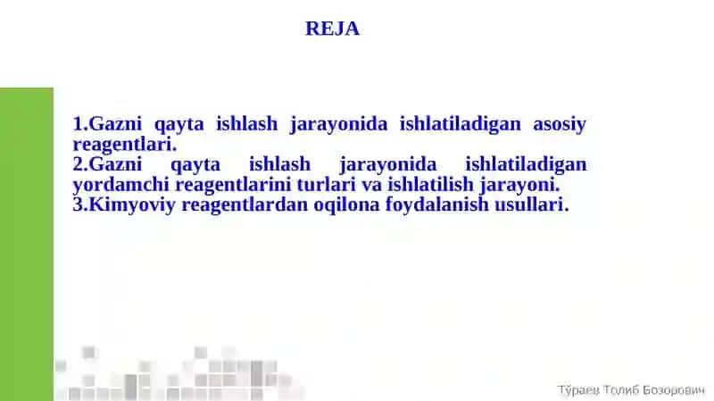 Gazni qayta ishlash zavodlari reagentlari 2