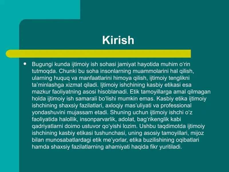 Ijtimoiy ishchining kasbiy etikasi 2