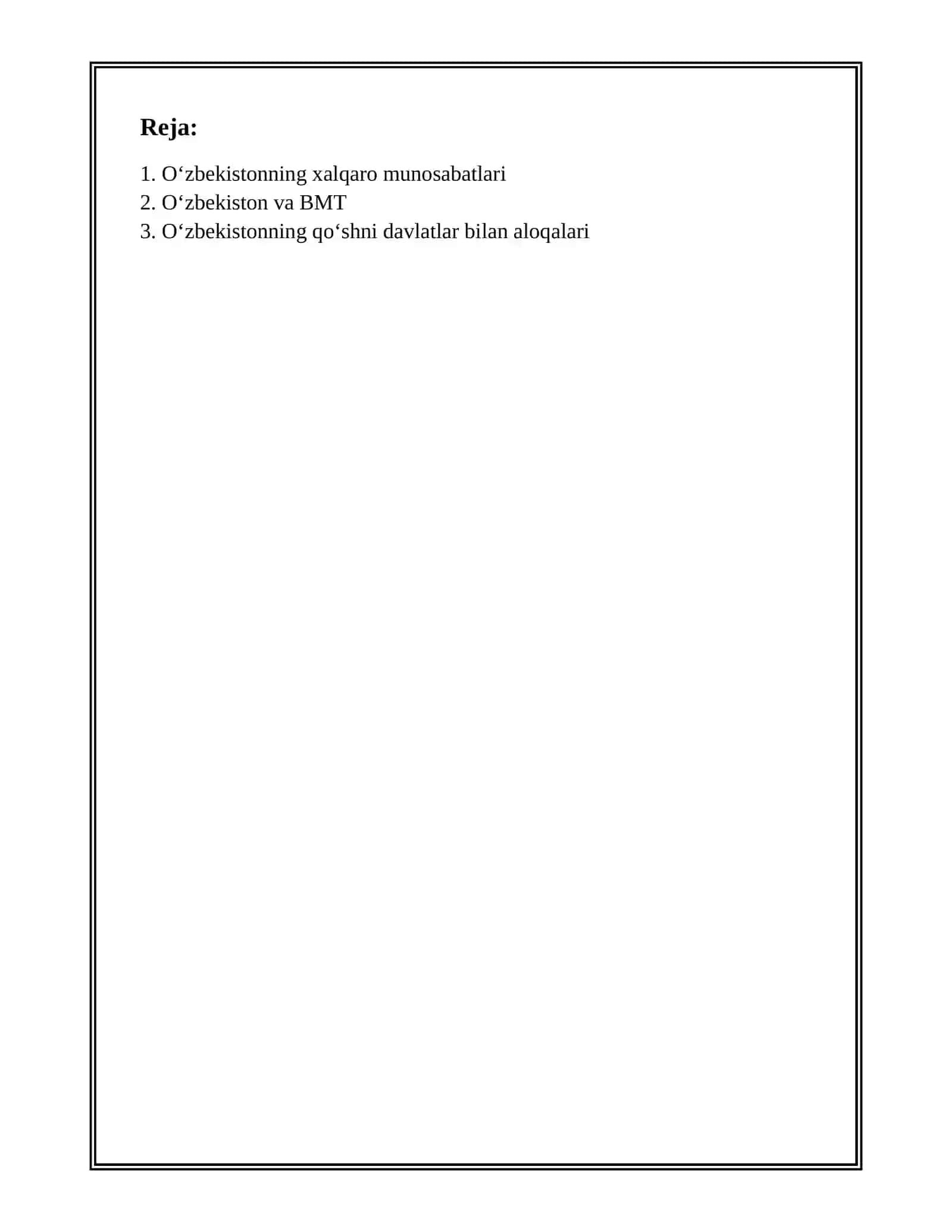 MUSTAQIL ISH Mavzu: ÒZBEKISTON VA JAHON HAMJAMIYATI 2