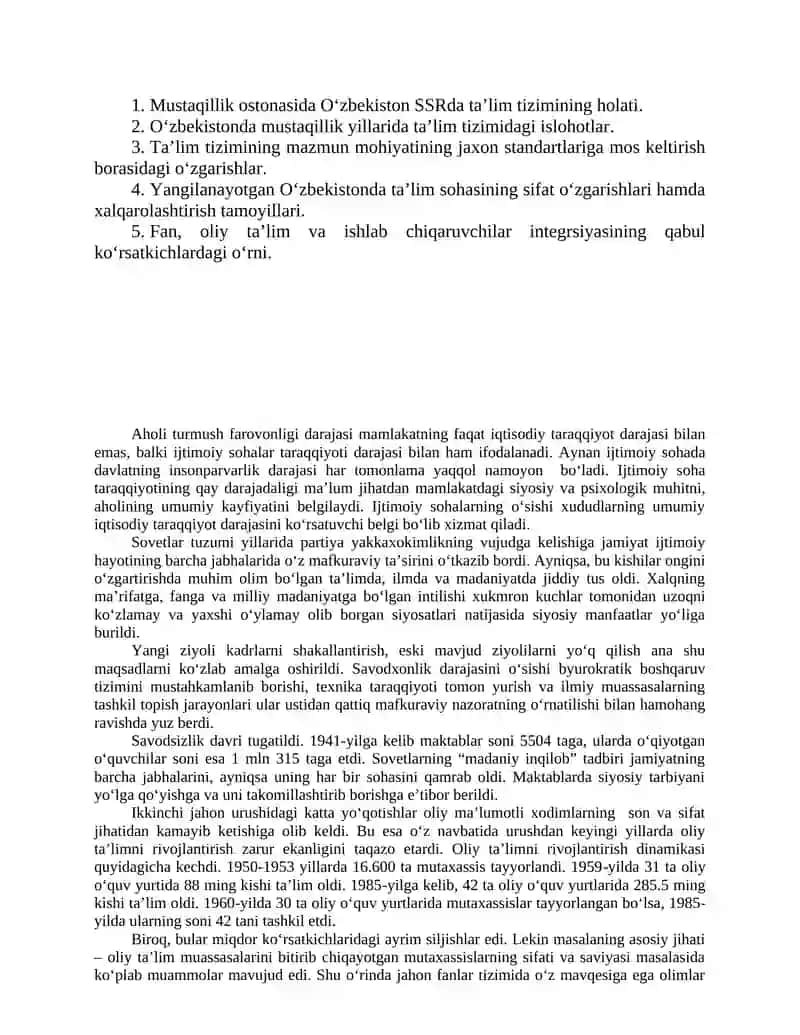 O`zbekiston Respublikasi ta’lim sohasida amalga oshirilgan islohotlar 2