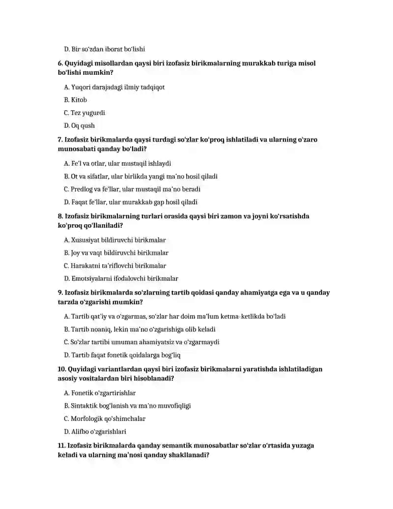 Izofa siz birikmasi turlari 2