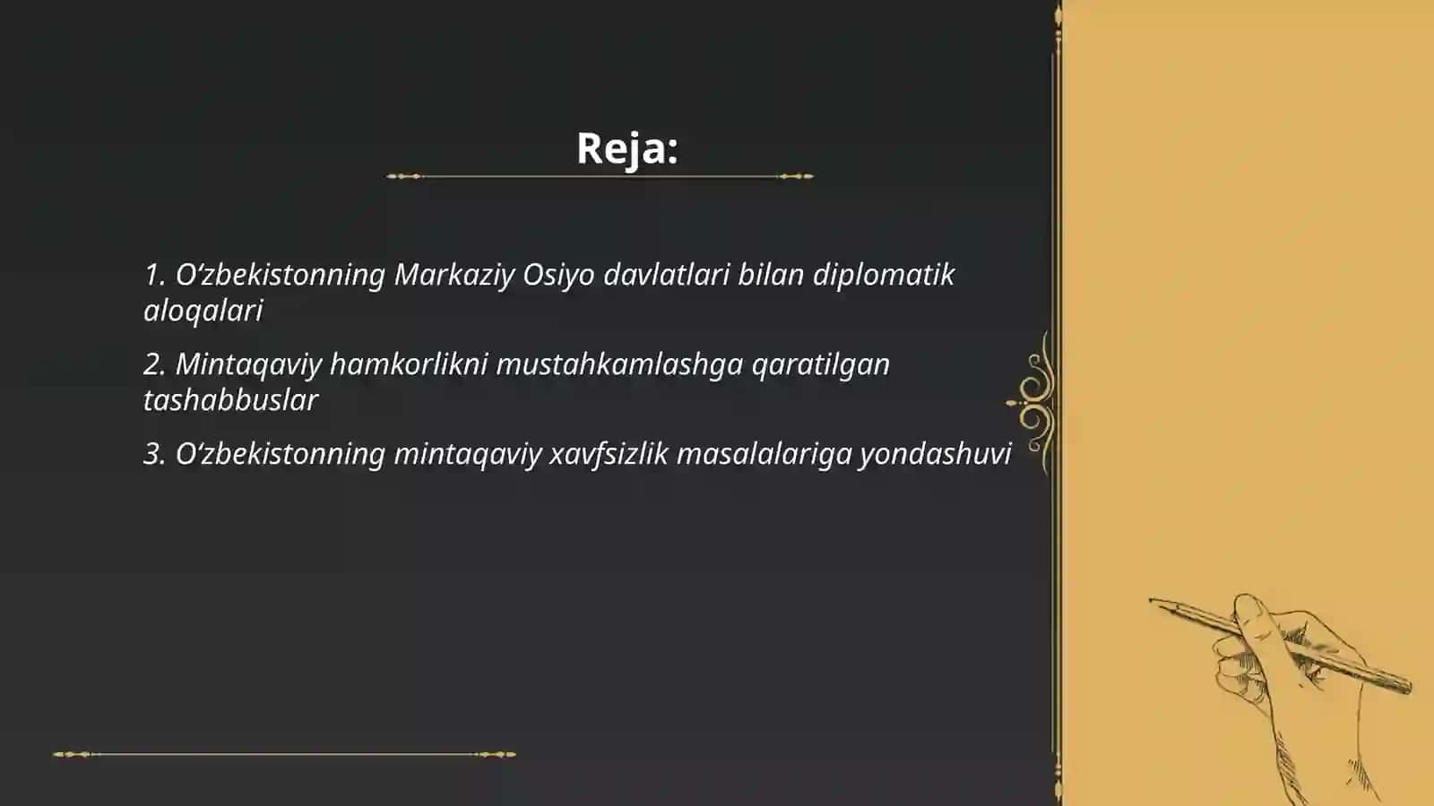Oʻzbekistonning Markaziy Osiyoda tinchlik va barqarorlikni taʼminlashdagi oʻrni 2
